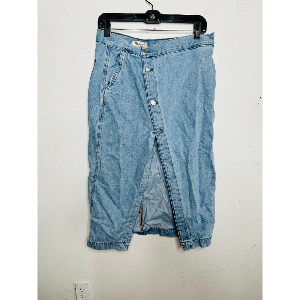 MADEWELL Light Blue Denim 100% Cotton Button Front Slit Wrap Midi Skirt Size 29 - Picture 4 of 12